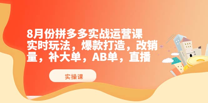 8月份拼多多实战运营课，实时玩法，爆款打造，改销量，补大单，AB单，直播-枫叶微课堂
