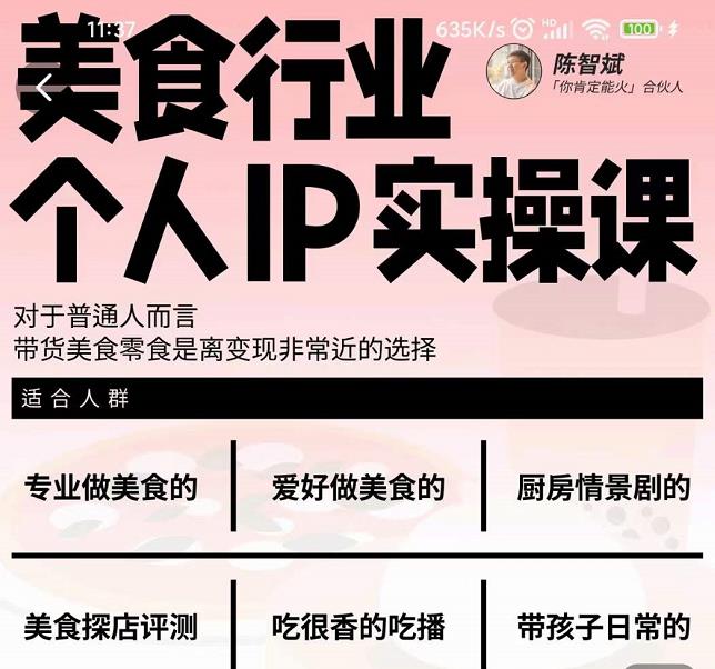 美食行业个人IP实操课，对于普通人而言，带货美食零食是离变现非常近的选择-枫叶微课堂