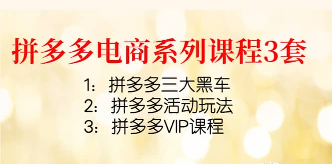 拼多多电商系列课程3套：拼多多三大黑车+拼多多活动玩法+拼多多VIP课程-枫叶微课堂