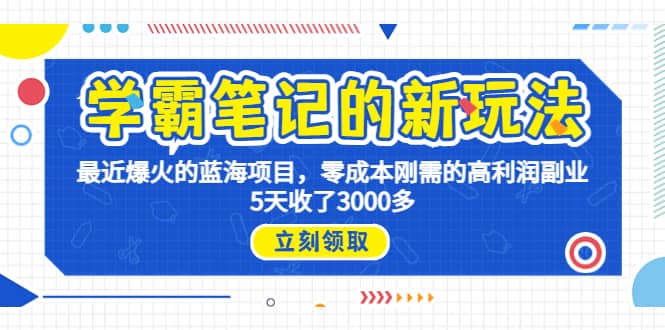 学霸笔记新玩法，最近爆火的蓝海项目，0成本高利润副业，5天收了3000多-枫叶微课堂