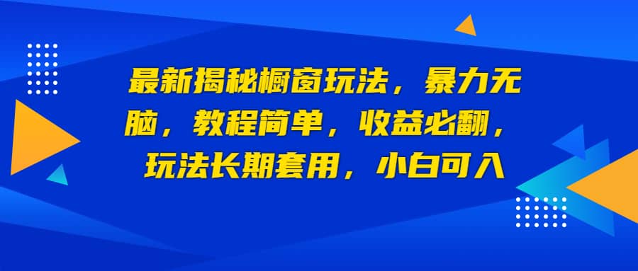 最新揭秘橱窗玩法，暴力无脑，收益必翻，玩法长期套用，小白可入-枫叶微课堂