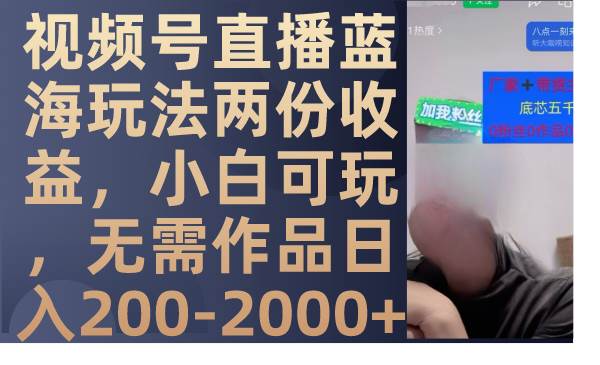 视频号直播蓝海玩法两份收益，小白可玩，无需作品日入200-2000+-枫叶微课堂
