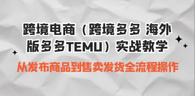 跨境电商（跨境多多 海外版多多TEMU）实操教学 从发布商品到售卖发货全流程-枫叶微课堂