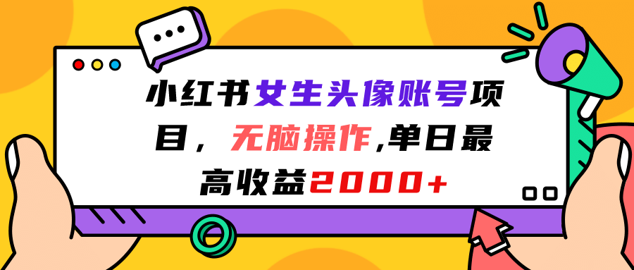 小红书女生头像账号项目，无脑操作，单日最高收益2000+-枫叶微课堂
