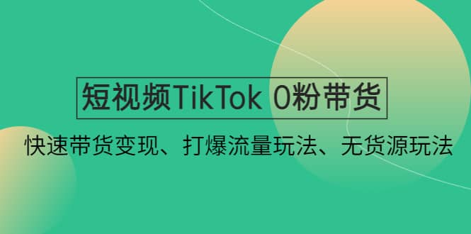 短视频TikTok 0粉带货：快速带货变现、打爆流量玩法、无货源玩法-枫叶微课堂