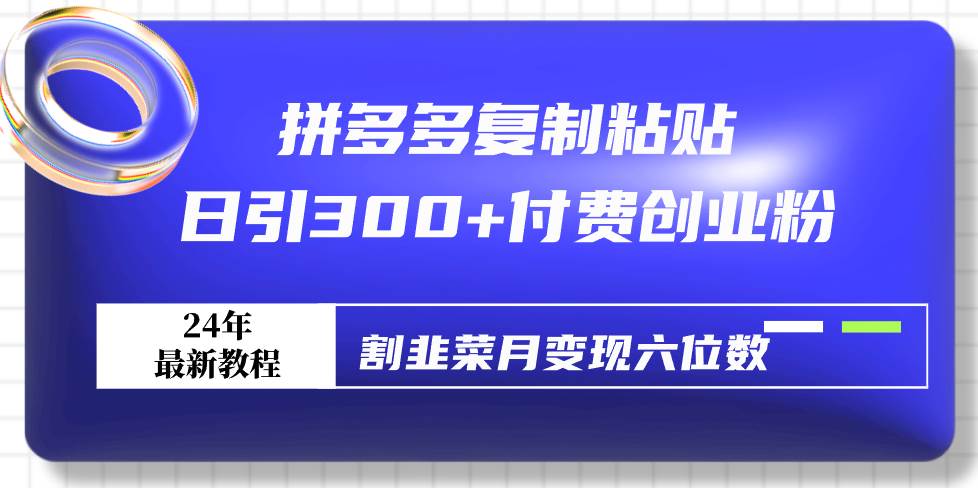 拼多多复制粘贴日引300+付费创业粉，割韭菜月变现六位数最新教程！-枫叶微课堂