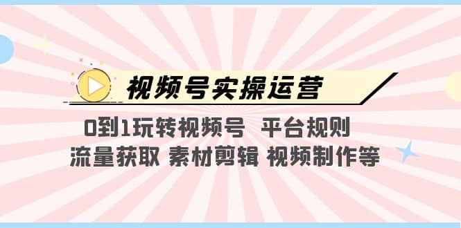 视频号实操运营，0到1玩转视频号 平台规则 流量获取 素材剪辑 视频制作等-枫叶微课堂