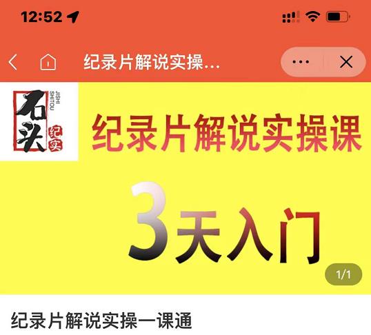 石头纪实·纪录片解说实操课，3天入门，快速掌握纪录片解说视频制作-枫叶微课堂
