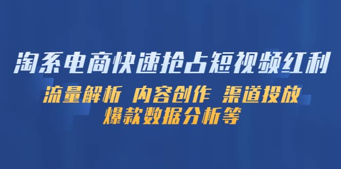 淘系电商快速抢占短视频红利：流量解析 内容创作 渠道投放 爆款数据分析等-枫叶微课堂