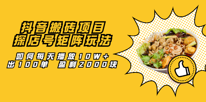 抖音搬砖项目：探店号矩阵玩法，如何每天播放10W+出100单 盈利2000块-枫叶微课堂