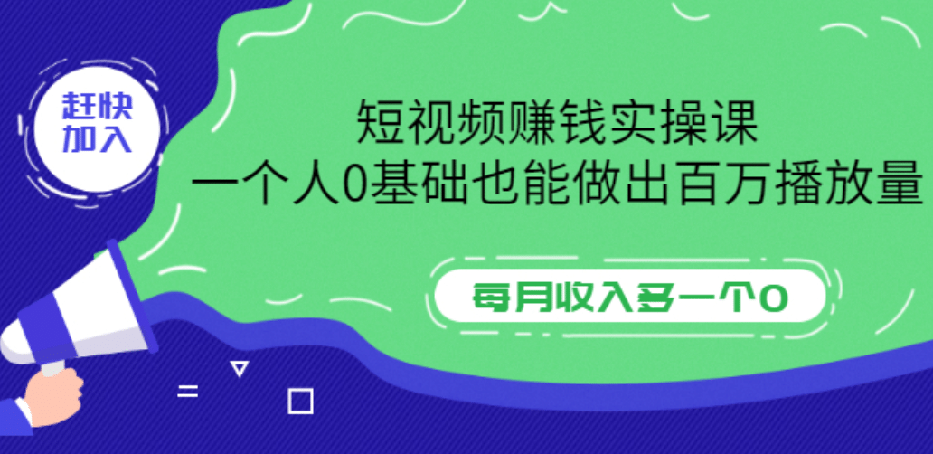 短视频赚钱实操课，一个人0基础也能做出百万播放量，每月收入多一个0-枫叶微课堂