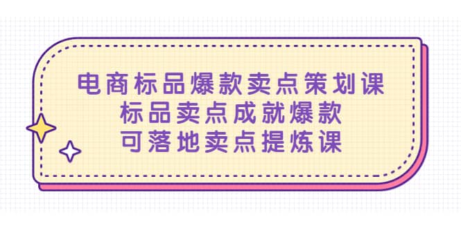 电商标品爆款卖点策划课，标品卖点成就爆款，可落地卖点提炼课-枫叶微课堂