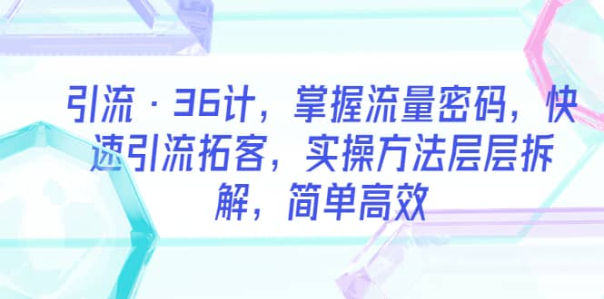 引流·36计，掌握流量密码，快速引流拓客，实操方法层层拆解，简单高效-枫叶微课堂
