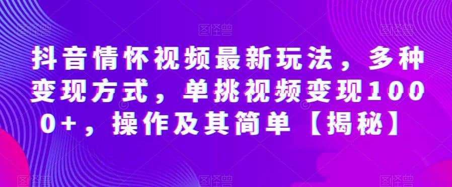 抖音情怀视频最新玩法，多种变现方式，单挑视频变现1000+，操作及其简单【揭秘】-枫叶微课堂