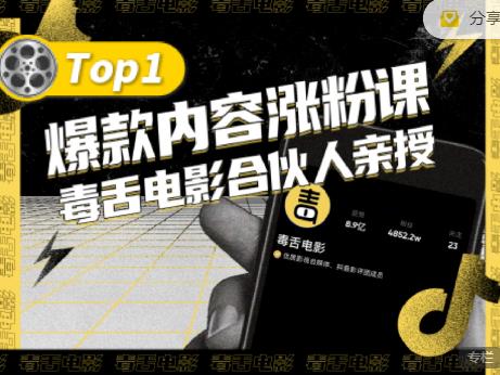 【毒舌电影合伙人亲授】抖音爆款内容涨粉课，5000万抖音大号首次披露涨粉机密-枫叶微课堂