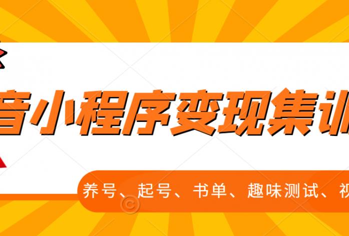 抖音小程序变现集训课，养号、起号、书单、趣味测试、视频剪辑，全套流程-枫叶微课堂