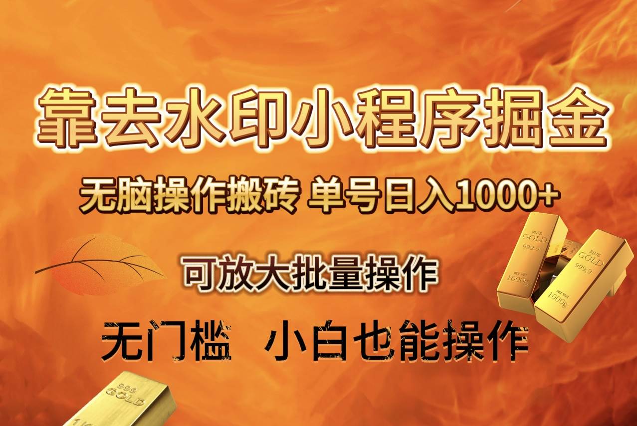 去水印小程序+拼多多 无脑搬砖 ，单号日入1000+ 保姆级教程 可放大批量操作-枫叶微课堂