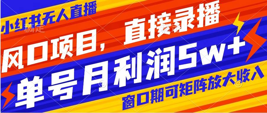 风口项目，小红书无人直播带货，直接录播，可矩阵，月入5w+-枫叶微课堂