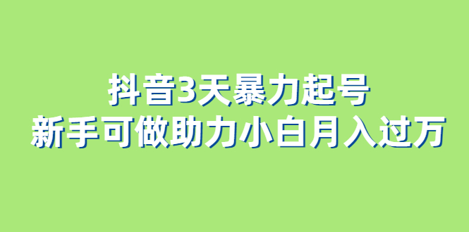 抖音3天暴力起号新手可做助力小白月入过万-枫叶微课堂