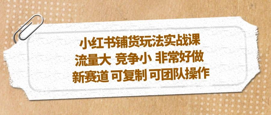 小红书铺货玩法实战课，流量大 竞争小 非常好做 新赛道 可复制 可团队操作-枫叶微课堂