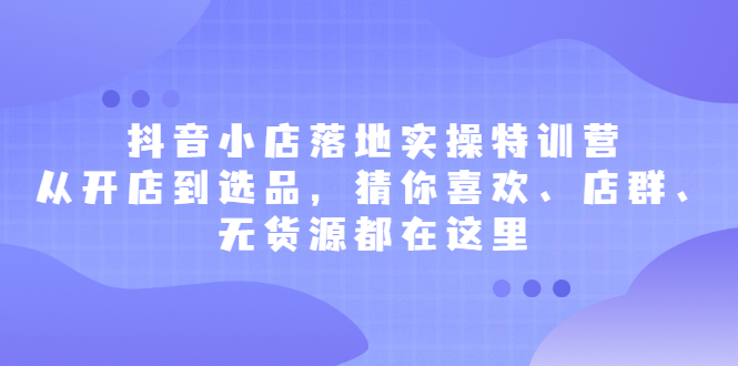 抖音小店落地实操特训营，从开店到选品，猜你喜欢、店群、无货源都在这里-枫叶微课堂