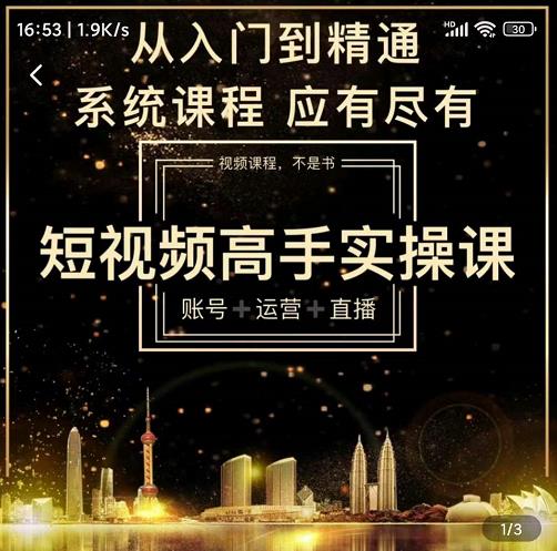 短视频高手实操课：账号+运营+直播，从入门到精通，系统课程，应有尽-枫叶微课堂