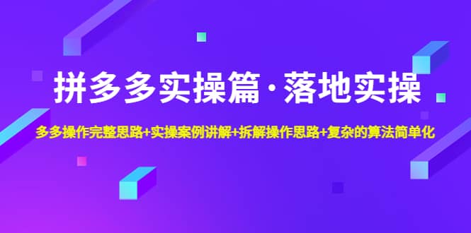 拼多多实操篇·落地实操 完整思路+实操案例+拆解操作思路+复杂的算法简单化-枫叶微课堂