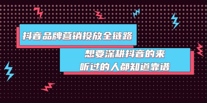 抖音品牌营销投放全链路：想要深耕抖音的来，听过的人都知道靠谱-枫叶微课堂