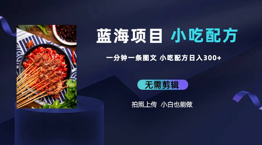 蓝海项目一分钟一条图文作品-日入300+小吃配方项目（附 684G小吃配方）-枫叶微课堂