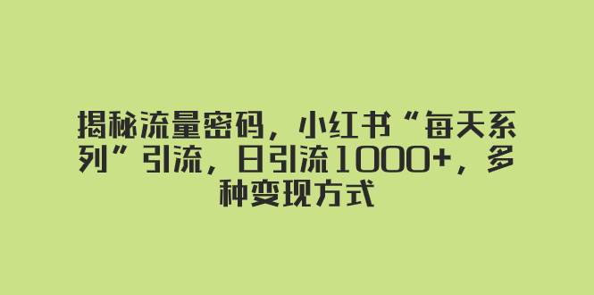 揭秘流量密码，小红书“每天系列”引流，日引流1000+，多种变现方式-枫叶微课堂