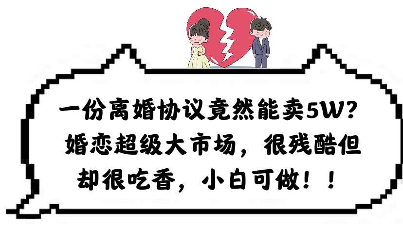 一份离婚协议竟然能卖5W？婚恋超级大市场，很残酷但却很吃香，小白可做-枫叶微课堂