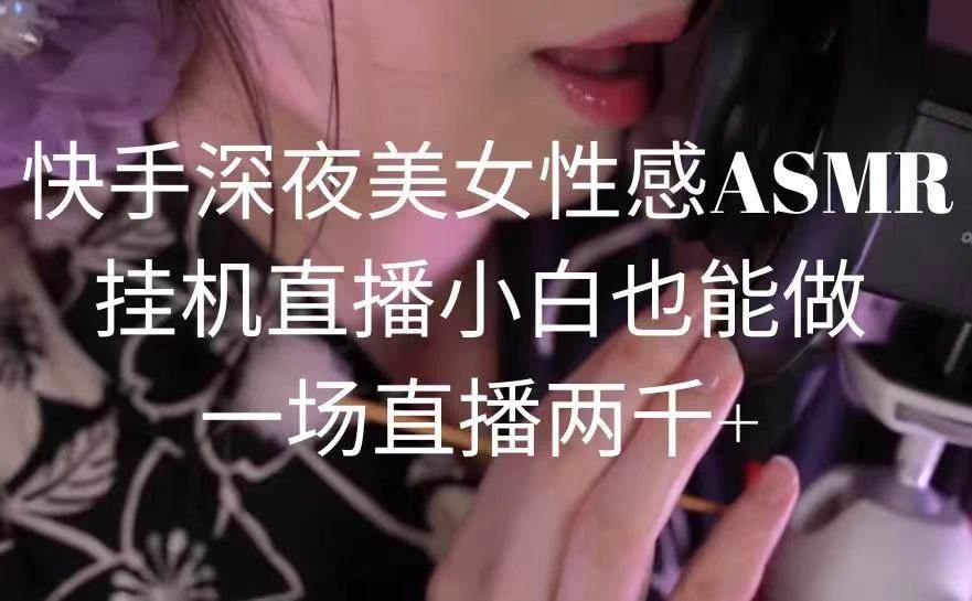 快手深夜美女性感ASMR挂机直播，小白也能做，一场直播两千+-枫叶微课堂