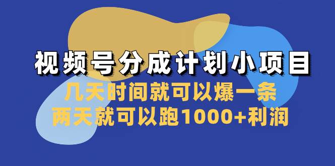 视频号分成计划小项目：几天时间就可以爆一条，两天就可以跑1000+利润-枫叶微课堂