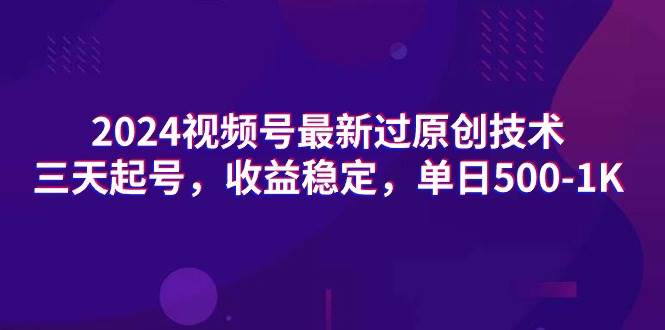 2024视频号最新过原创技术，三天起号，收益稳定，单日500-1K-枫叶微课堂