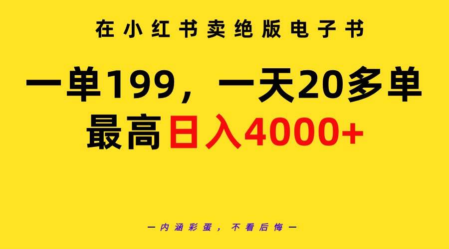 在小红书卖绝版电子书，一单199 一天最多搞20多单，最高日入4000+教程+资料-枫叶微课堂