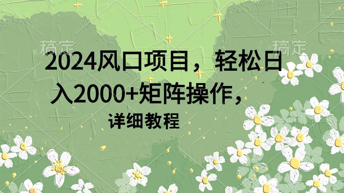 2024风口项目，轻松日入2000+矩阵操作，详细教程-枫叶微课堂