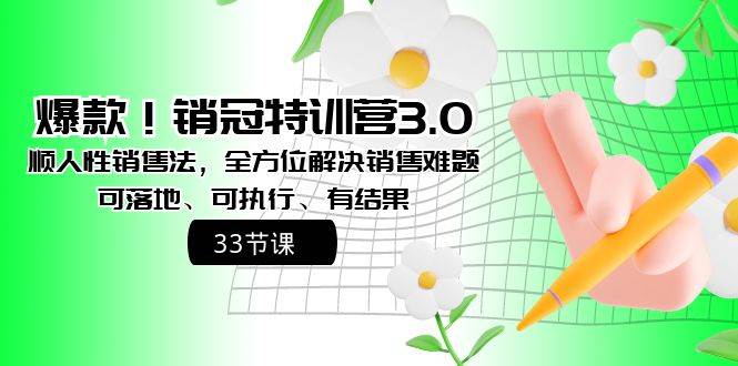 爆款！销冠特训营3.0之顺人性销售法，全方位解决销售难题、可落地、可执行、有结果-枫叶微课堂