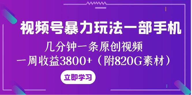 视频号暴力玩法一部手机 几分钟一条原创视频 一周收益3800+（附820G素材）-枫叶微课堂