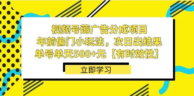 视频号薅广告分成项目，年前偏门小玩法，次日出结果，单号单天500+元【有时效性】-枫叶微课堂