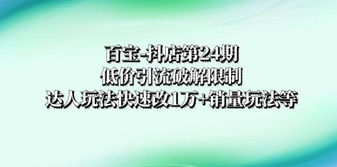 百宝-抖店第24期：低价引流破解限制，达人玩法快速改1万+销量玩法等-枫叶微课堂
