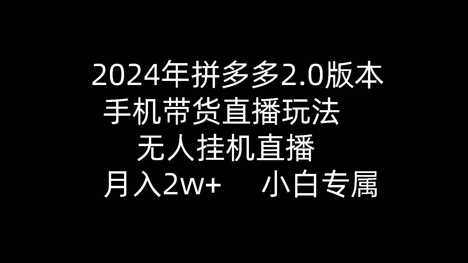2024年拼多多2.0版本，手机带货直播玩法，无人挂机直播， 月入2w+， 小…-枫叶微课堂