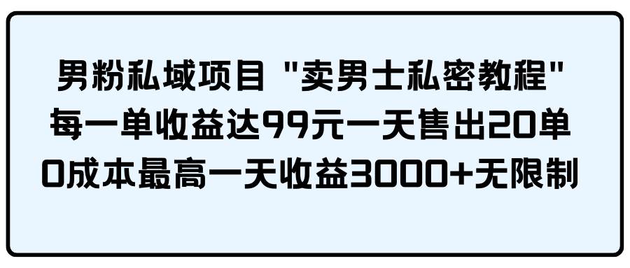 男粉私域项目 卖男士私密教程 每一单收益达99元一天售出20单-枫叶微课堂