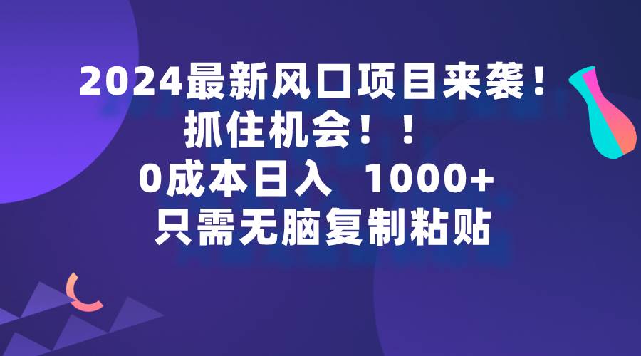 2024最新风口项目来袭，抓住机会，0成本一部手机日入1000+，只需无脑复…-枫叶微课堂