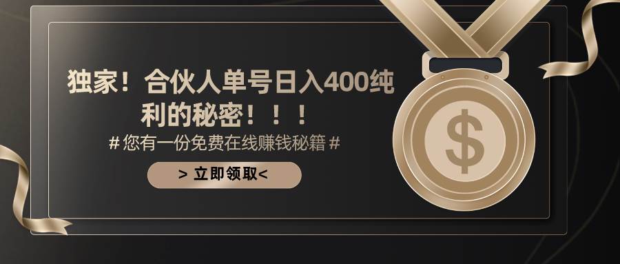 合伙人广告撸金最新玩法，每天单号400纯利-枫叶微课堂