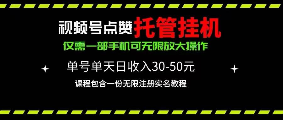 视频号点赞托管挂机，单号单天利润30~50，一部手机无限放大（附带无限…-枫叶微课堂