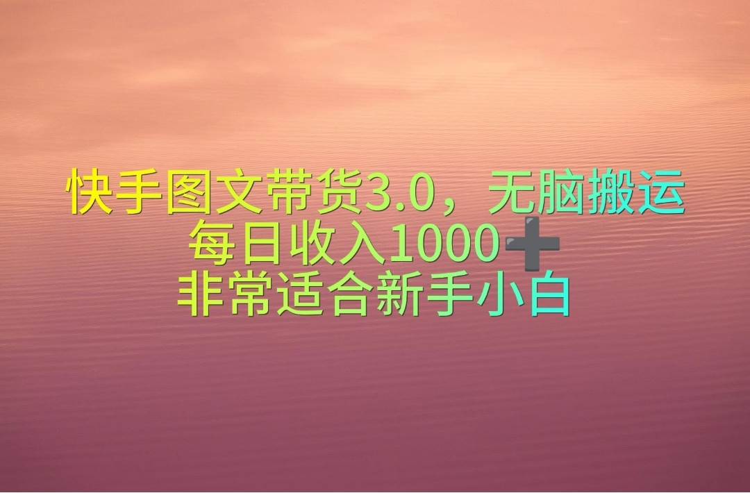 快手图文带货3.0，无脑搬运，每日收入1000＋，非常适合新手小白-枫叶微课堂