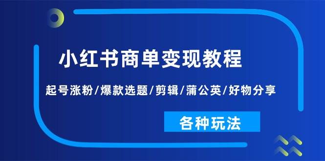 小红书商单变现教程：起号涨粉/爆款选题/剪辑/蒲公英/好物分享/各种玩法-枫叶微课堂