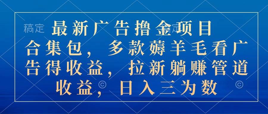 最新广告撸金项目合集包，多款薅羊毛看广告收益 拉新管道收益，日入三为数-枫叶微课堂