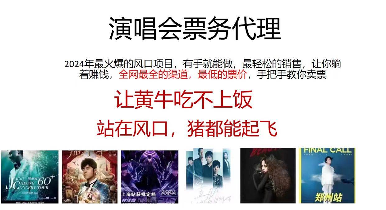 演唱会票务代理，2024年最火爆风口项目，全网最低的票价，小白一分钟上…-枫叶微课堂