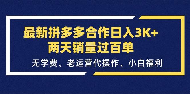 最新拼多多合作日入3K+两天销量过百单，无学费、老运营代操作、小白福利-枫叶微课堂